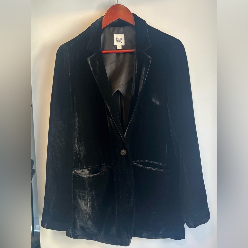 GAP Midnight black Velvet blazer Jacket, women’s side medium